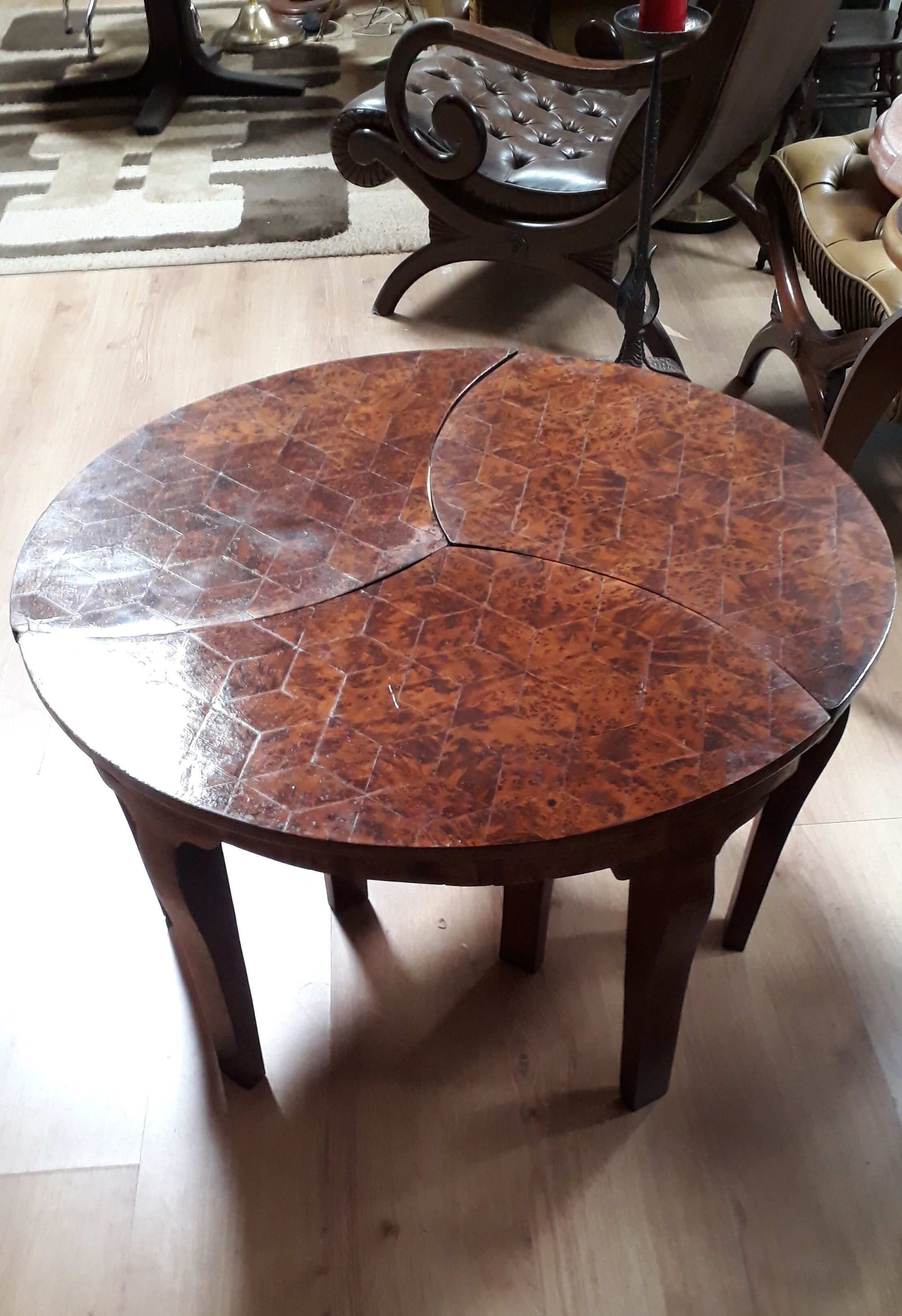 Coffee table in thuya magnifying glass 1960