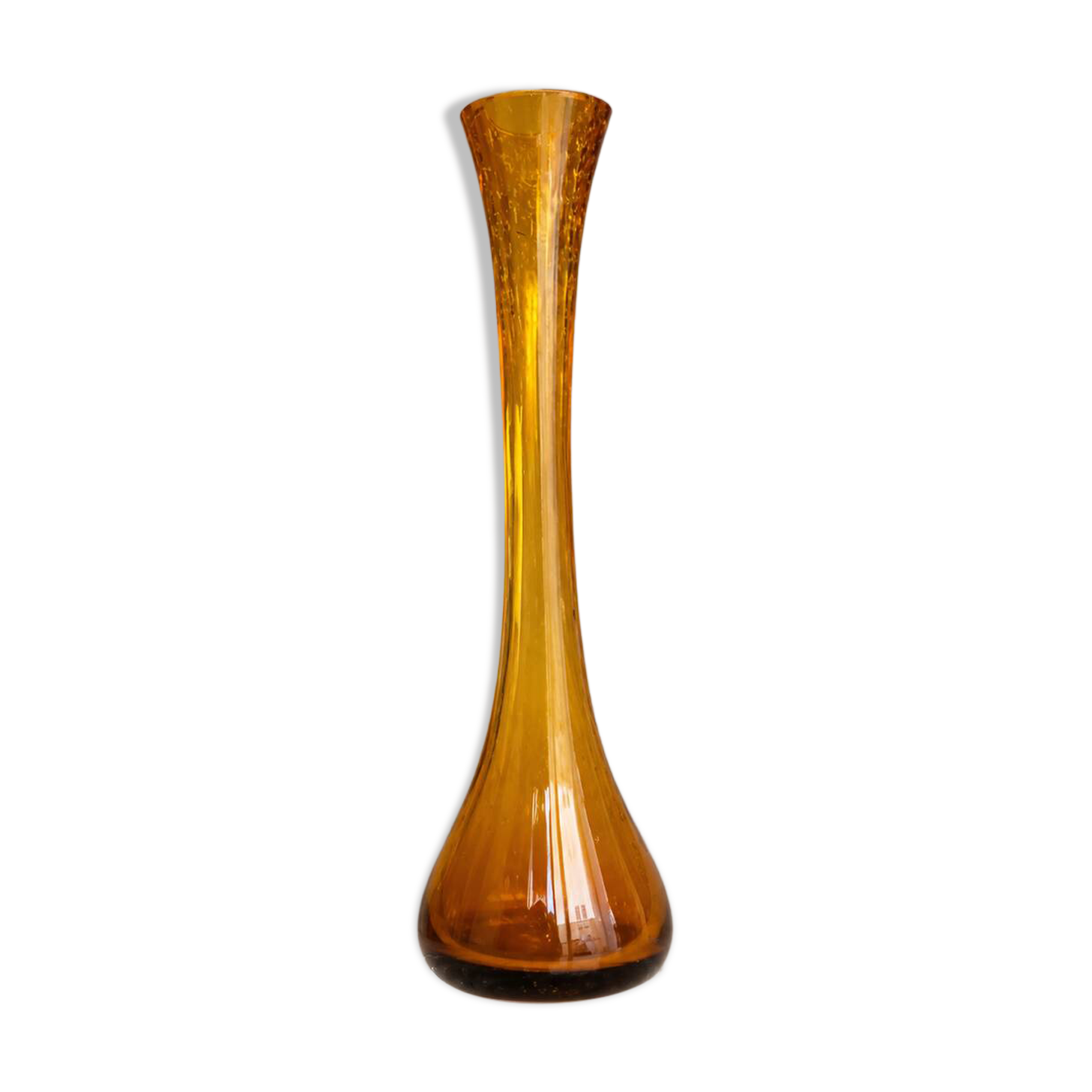 Vase Soliflore Vintage Années 70 Verre Bullé Ambre – 39 cm – Décoration