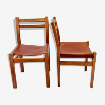 Chaises cuir et bois