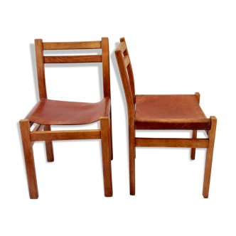 Leather and wood chairs