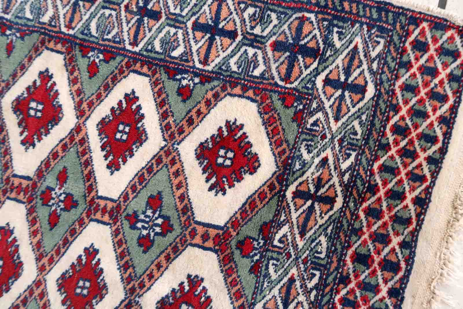 Handmade vintage rug Uzbek Bukhara 56cm x 83cm 1970s