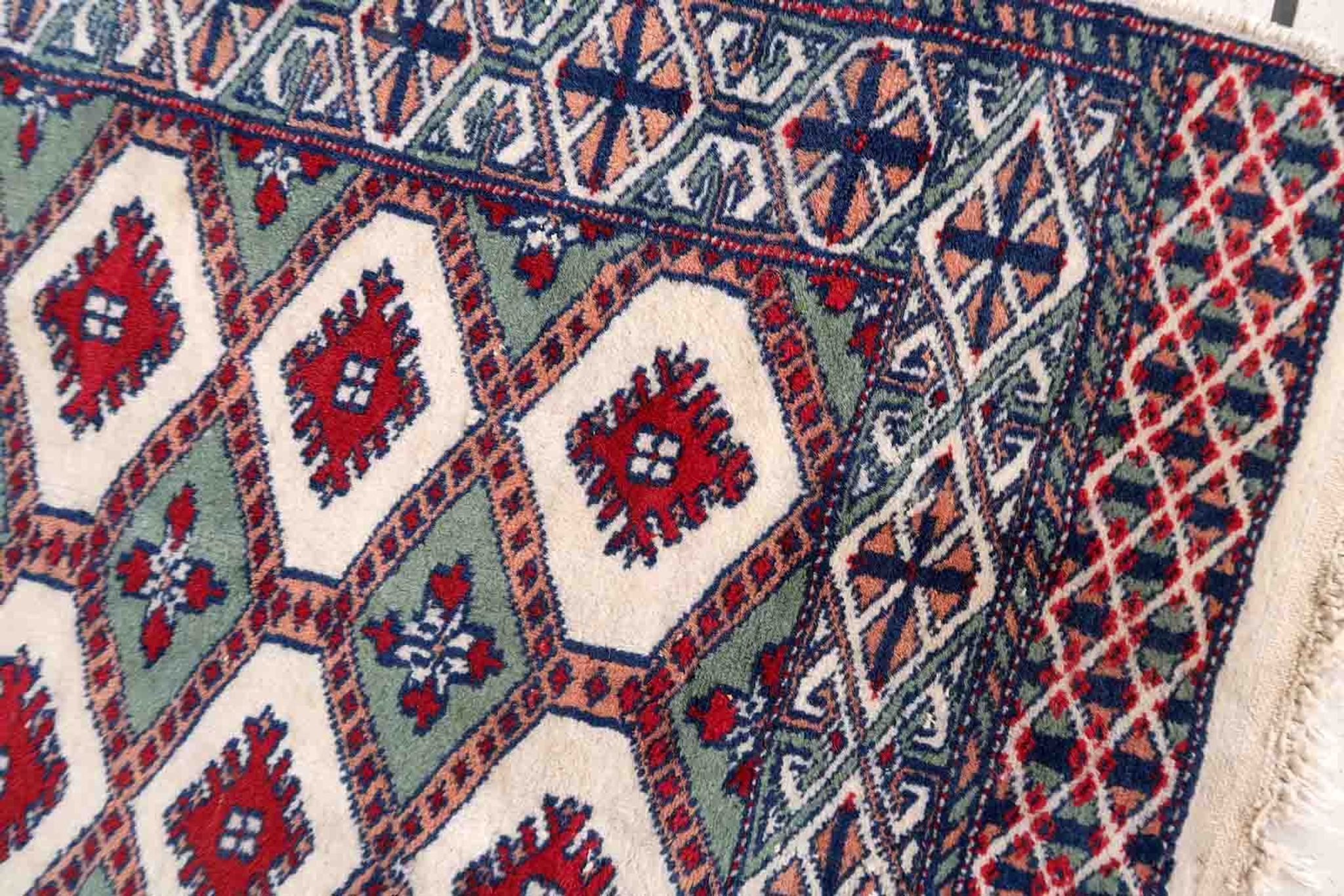 Handmade vintage rug Uzbek Bukhara 56cm x 83cm 1970s