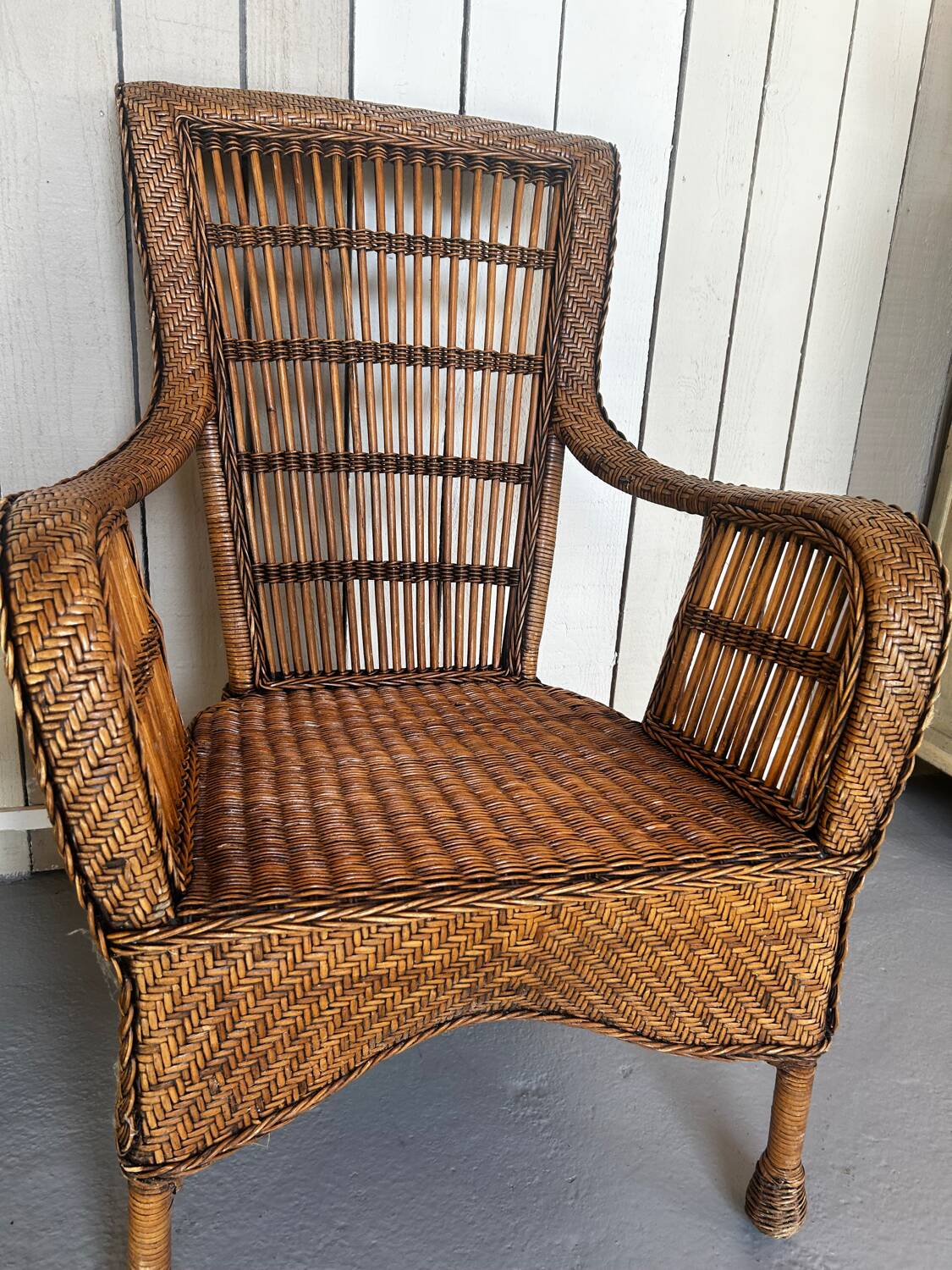 Vintage rattan armchair with side table