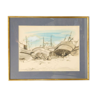 Roger Chapelain Midy (1904-1992) Aquarelle signée et titrée en bas à gauche « péniche ». 48 x64 cm