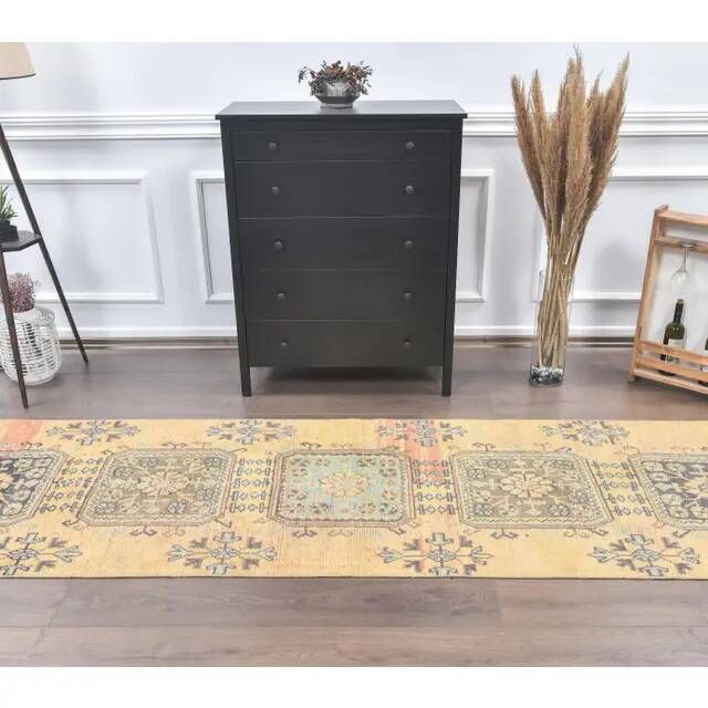 Turkish Oushak Orange Wool Rug 90x342
