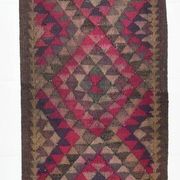 Turkish Burgundy & Brown Kilim Runner Rug, 80x342Cm