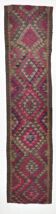 Turkish Burgundy & Brown Kilim Runner Rug, 80x342Cm