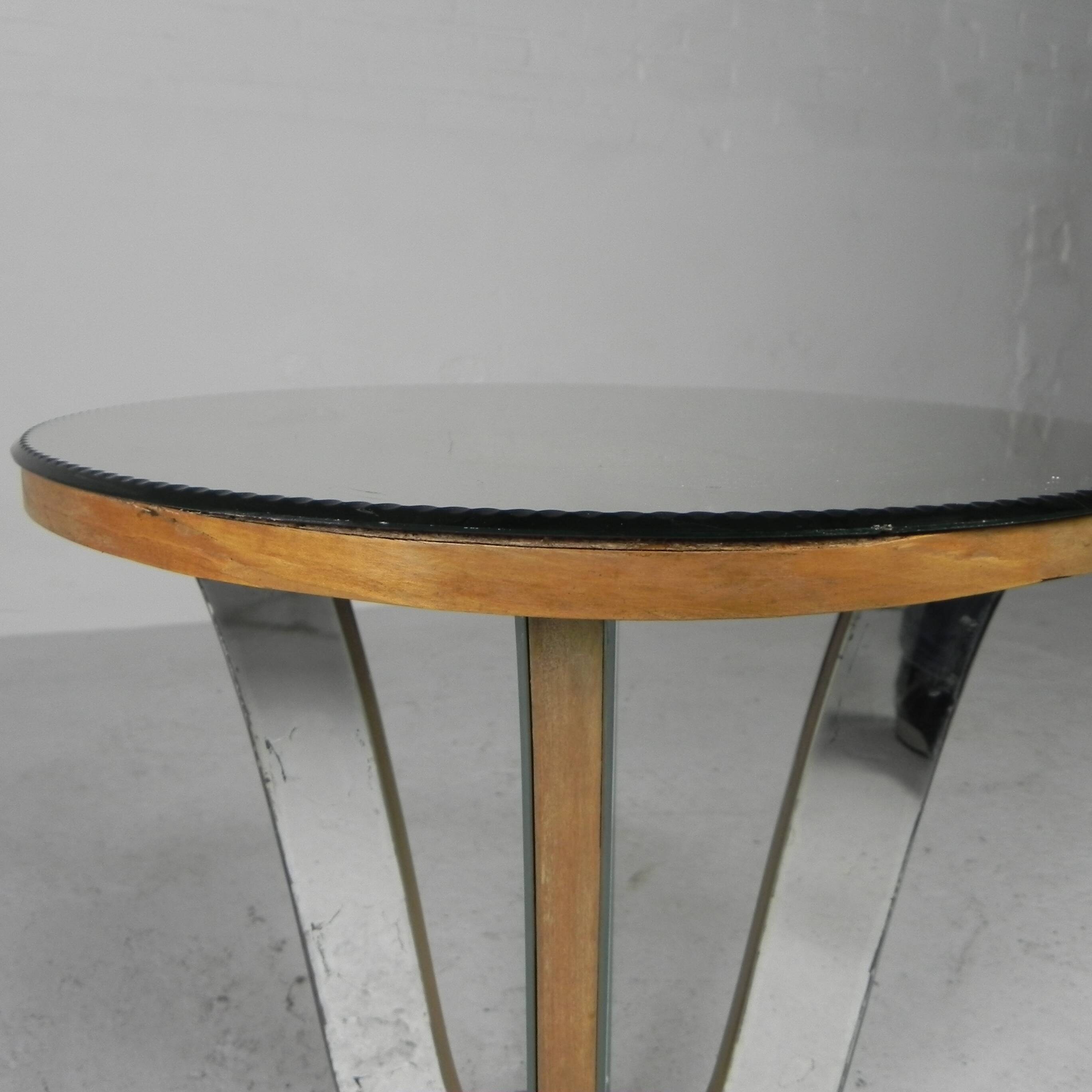 Art Deco coffee table, side table, with mirror glass and walnut veneer, 1930s