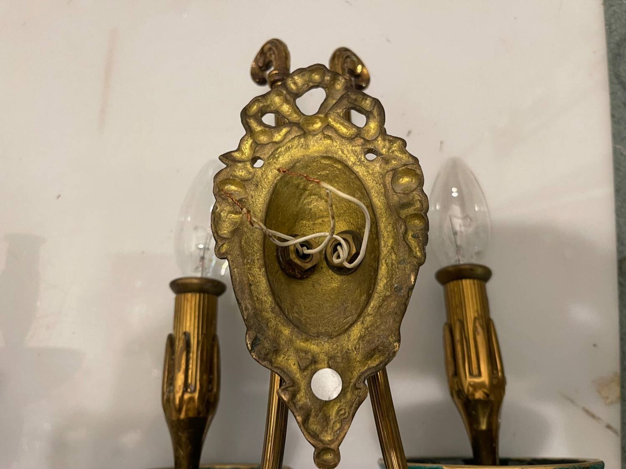 Brass Ceramic Sconces Set of 2 1940’s