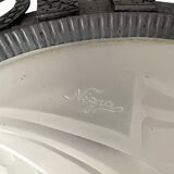 Art Deco, 4-light chandelier, wrought iron, pressed glass, Dugué Negra, circa 1930.