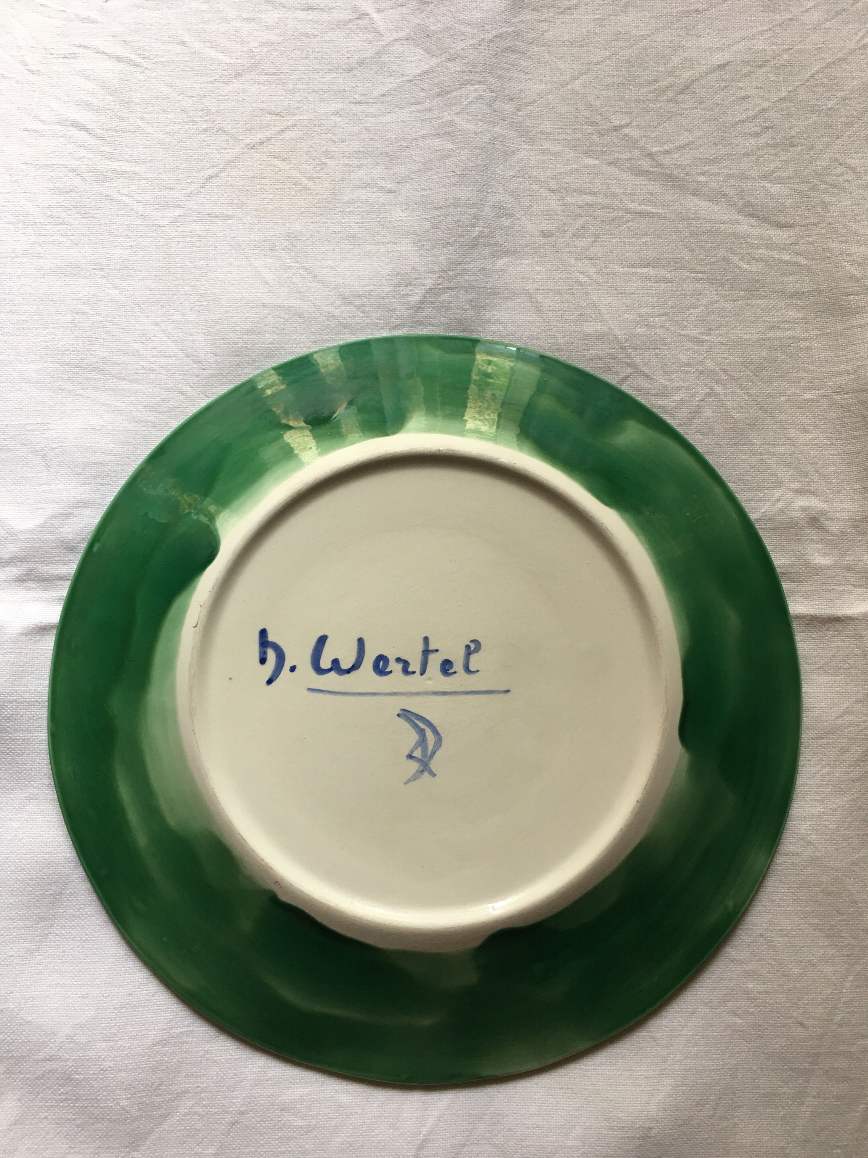 Large vintage ceramic dish by D WERTEL