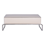 Restored Bauhaus Stool-Table, High Quality Leather, Chrome Steel, New Upholstery, Czechia, 1930s