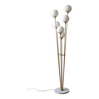 Italian Floor Lamp In Brass, Carrara and Opaline