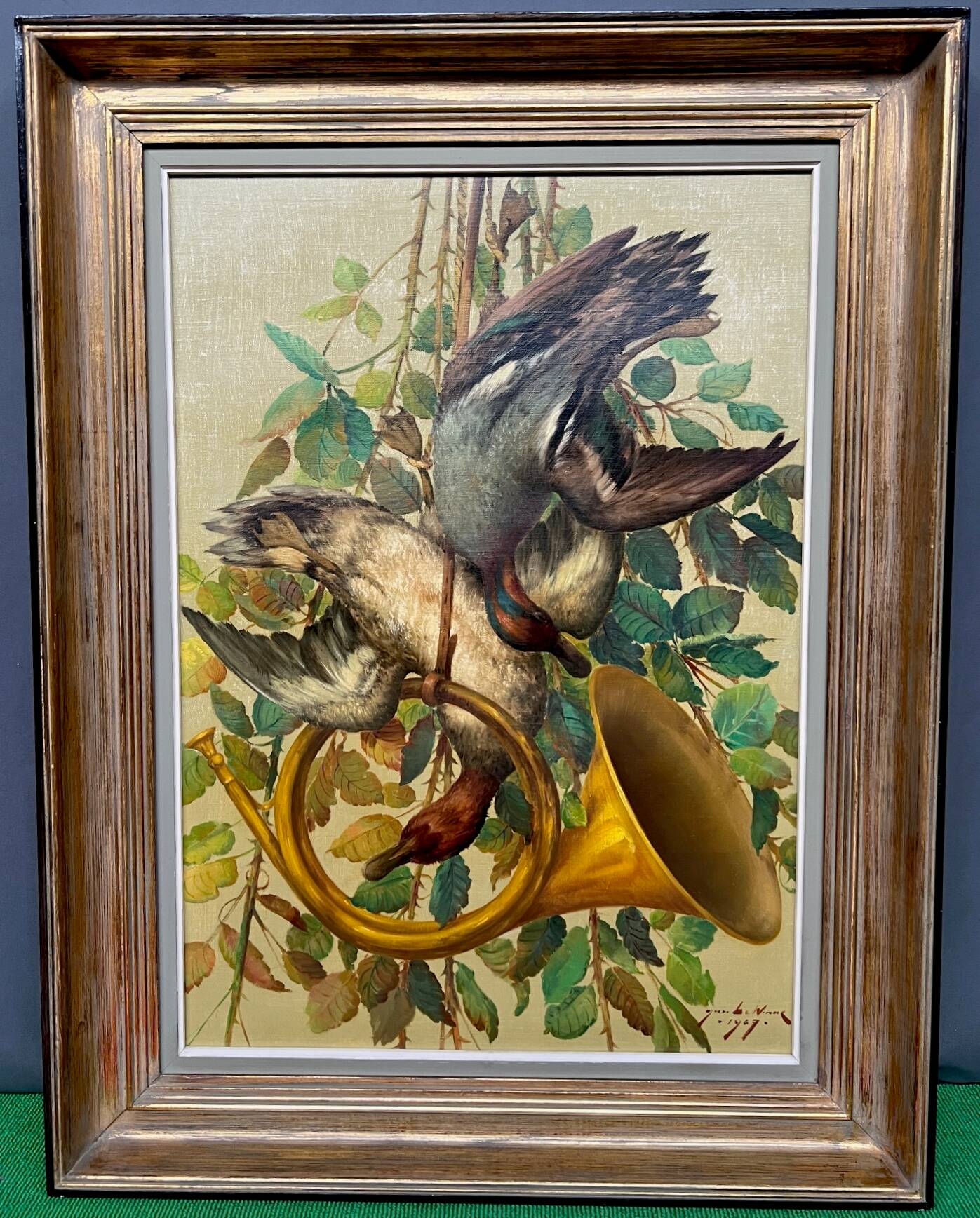 Tableau de style chasse. Huile sur toile.