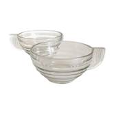 2 vintage tea cups in transparent glass art deco style