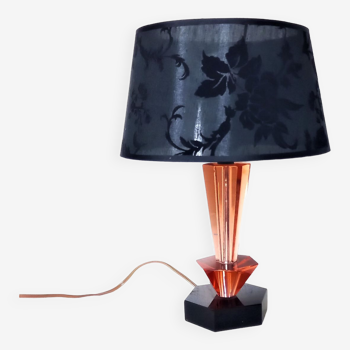 Art Deco style table lamp in black and pink bohemian crystal