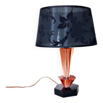 Art Deco style table lamp in black and pink bohemian crystal