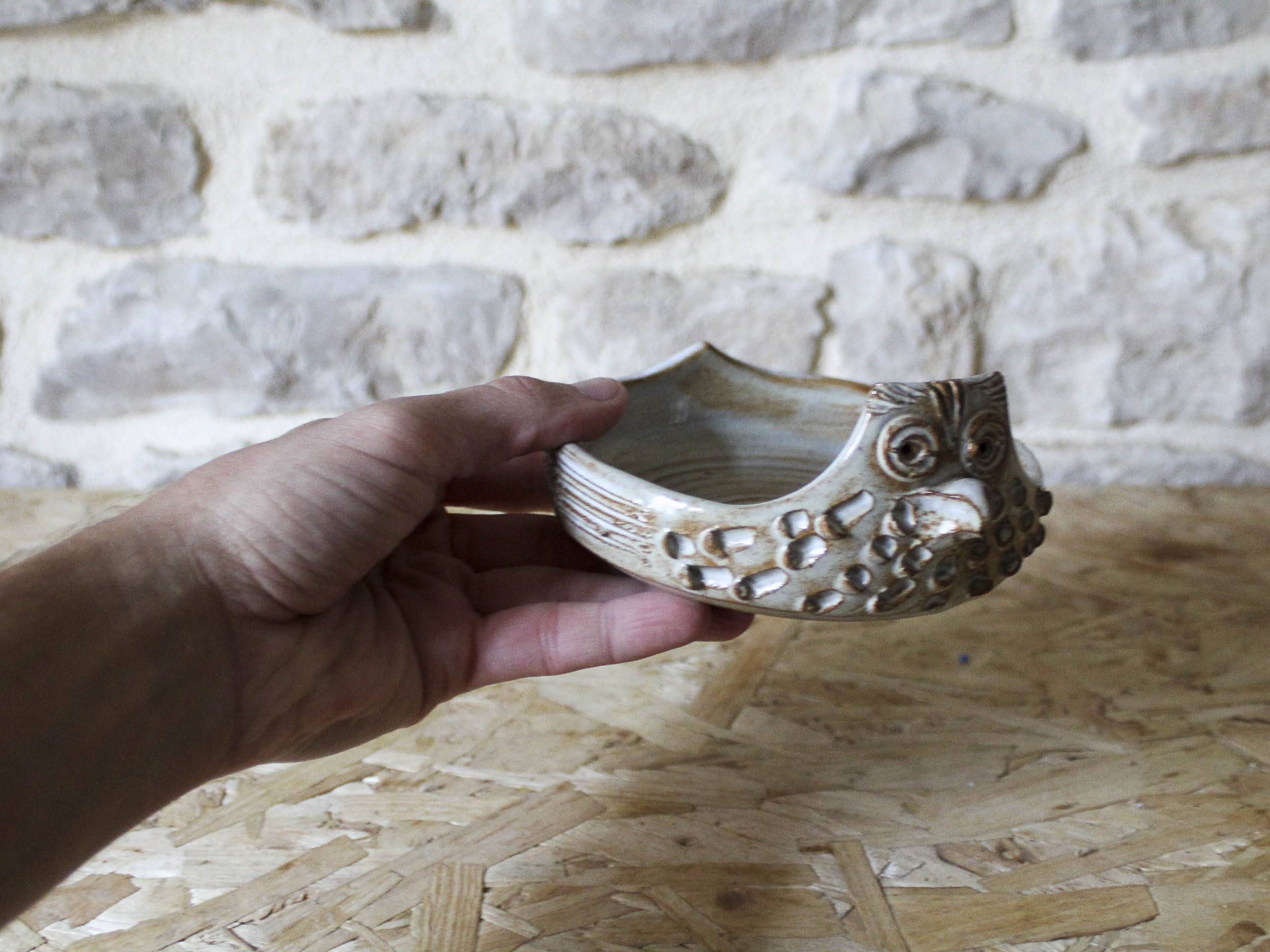 Empty ceramic owl pocket Jean-François Descombes Flayosc