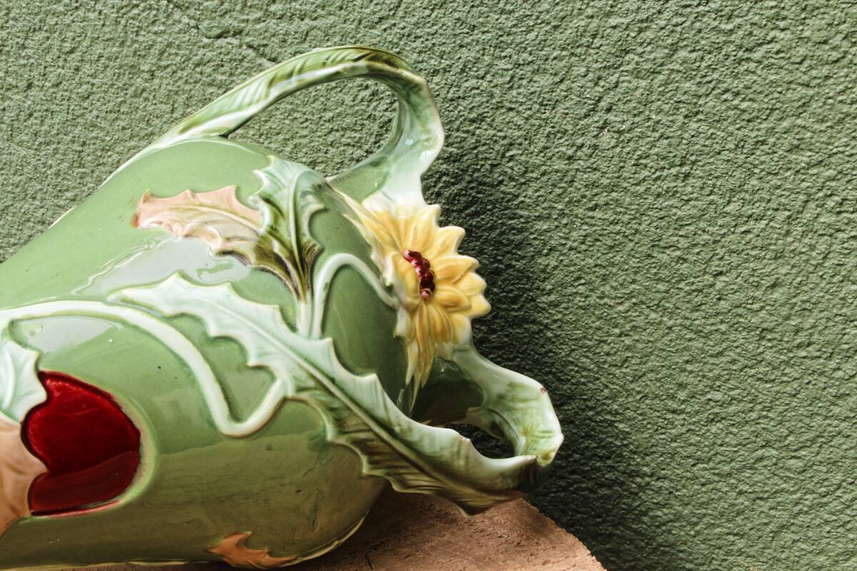 Slip vase, thistle motif, Art Nouveau