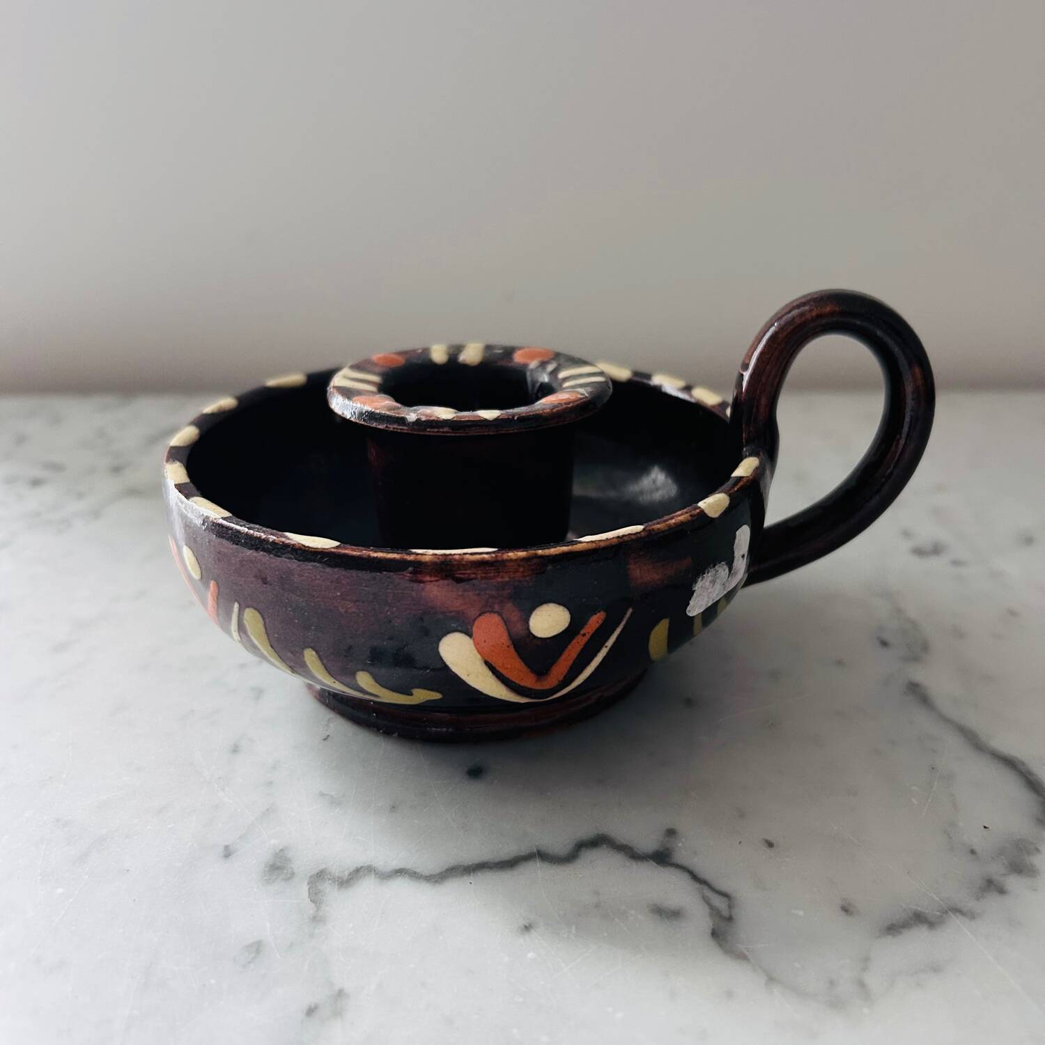 Alsatian pottery candlestick