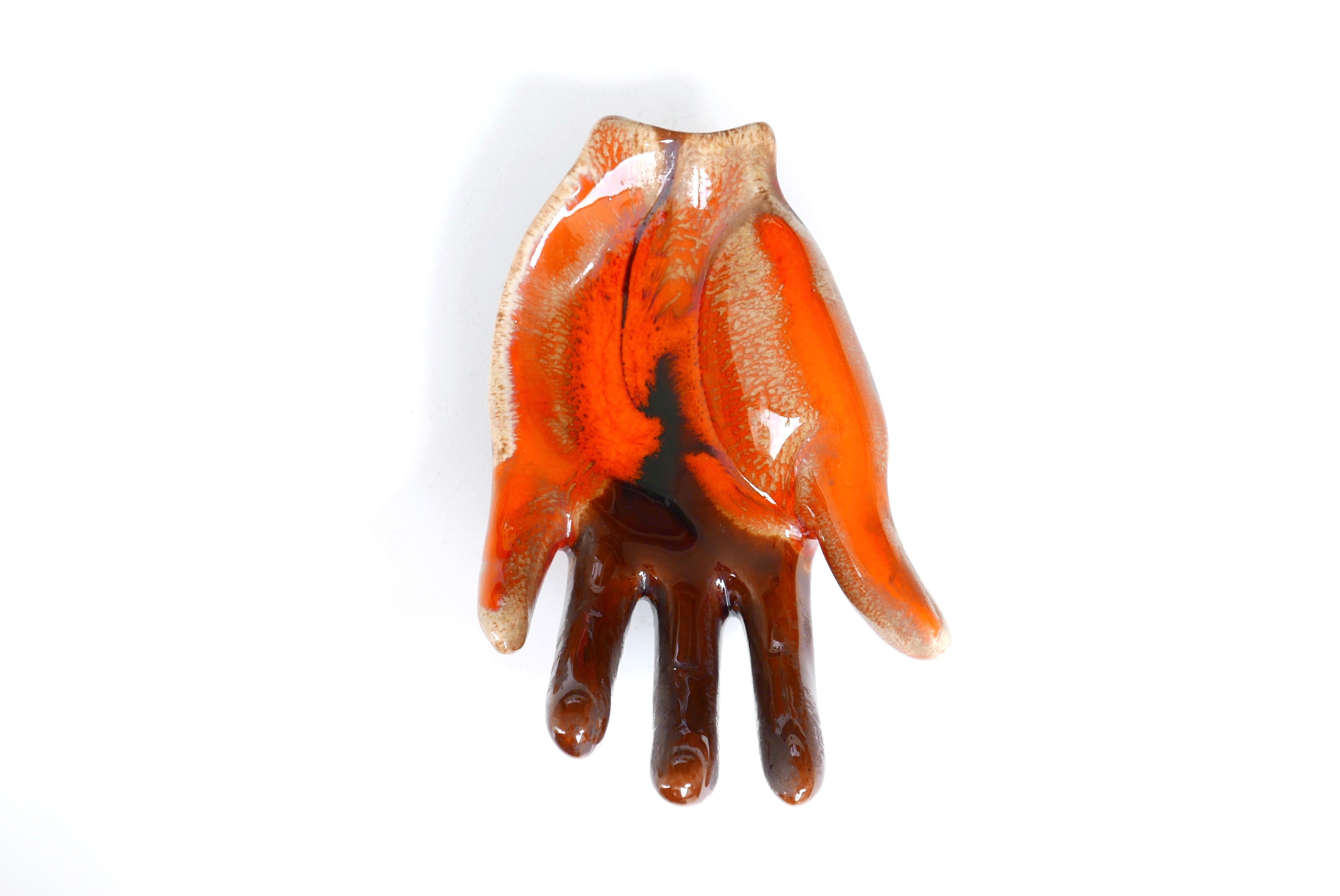 Hand vacuum Pocket ceramic Orange Vallauris, years 70