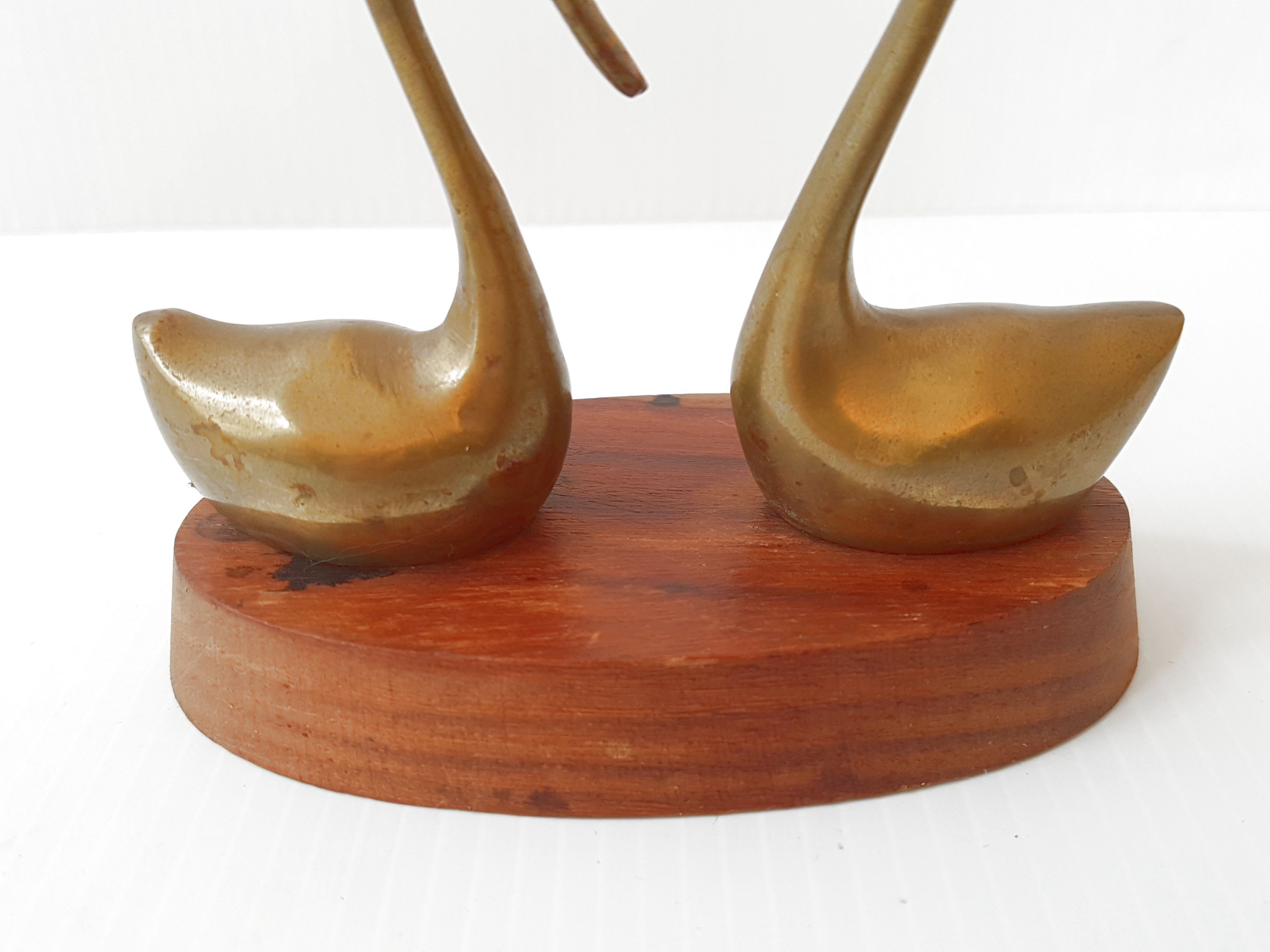 Paire de cygnes en teck & laiton 1970 vintage