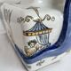 Planter, cache pot, Gien earthenware, rich decoration, Italian Renaissance, winged angel, antique decoration
