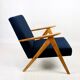 Fauteuil vintage en velours bleu marine Var, années 1970