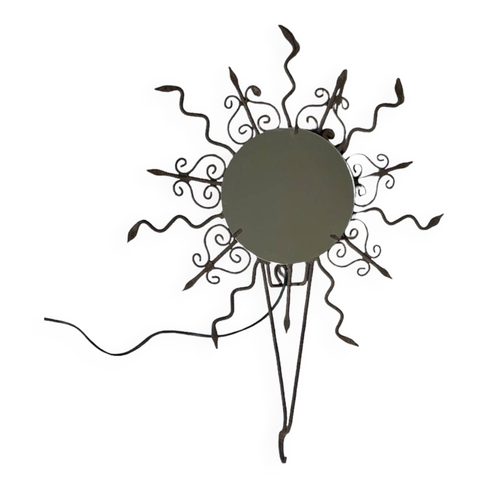 Luminous wrought iron sun mirror