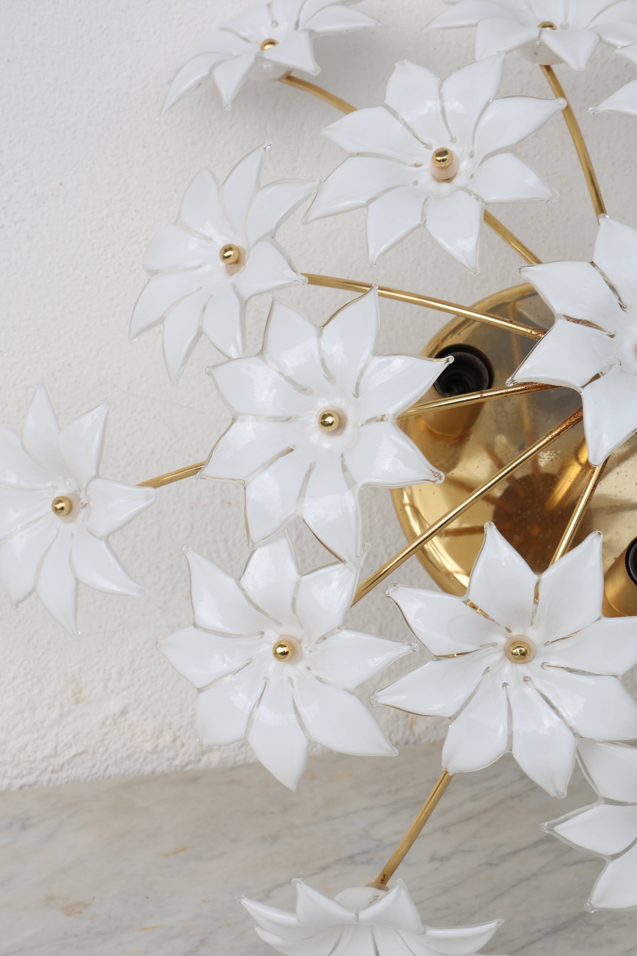 Wonderful Murano Ceiling Light White Flowers, 1970