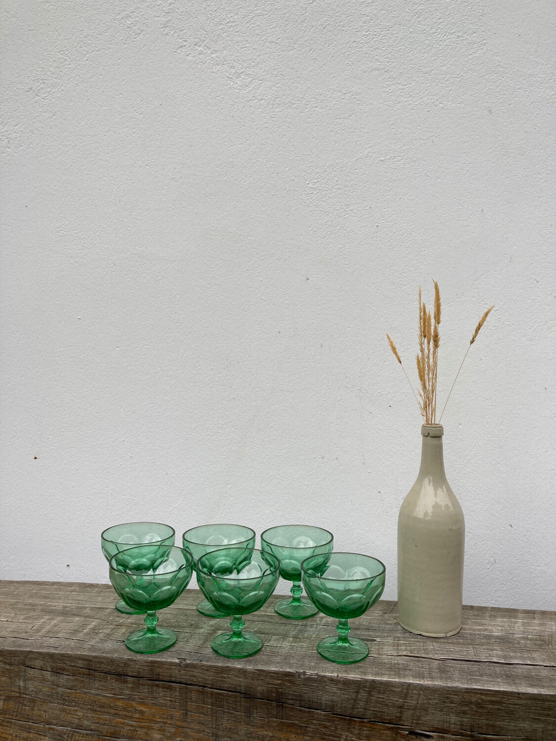 6 ice cups or stemware in vintage green glass