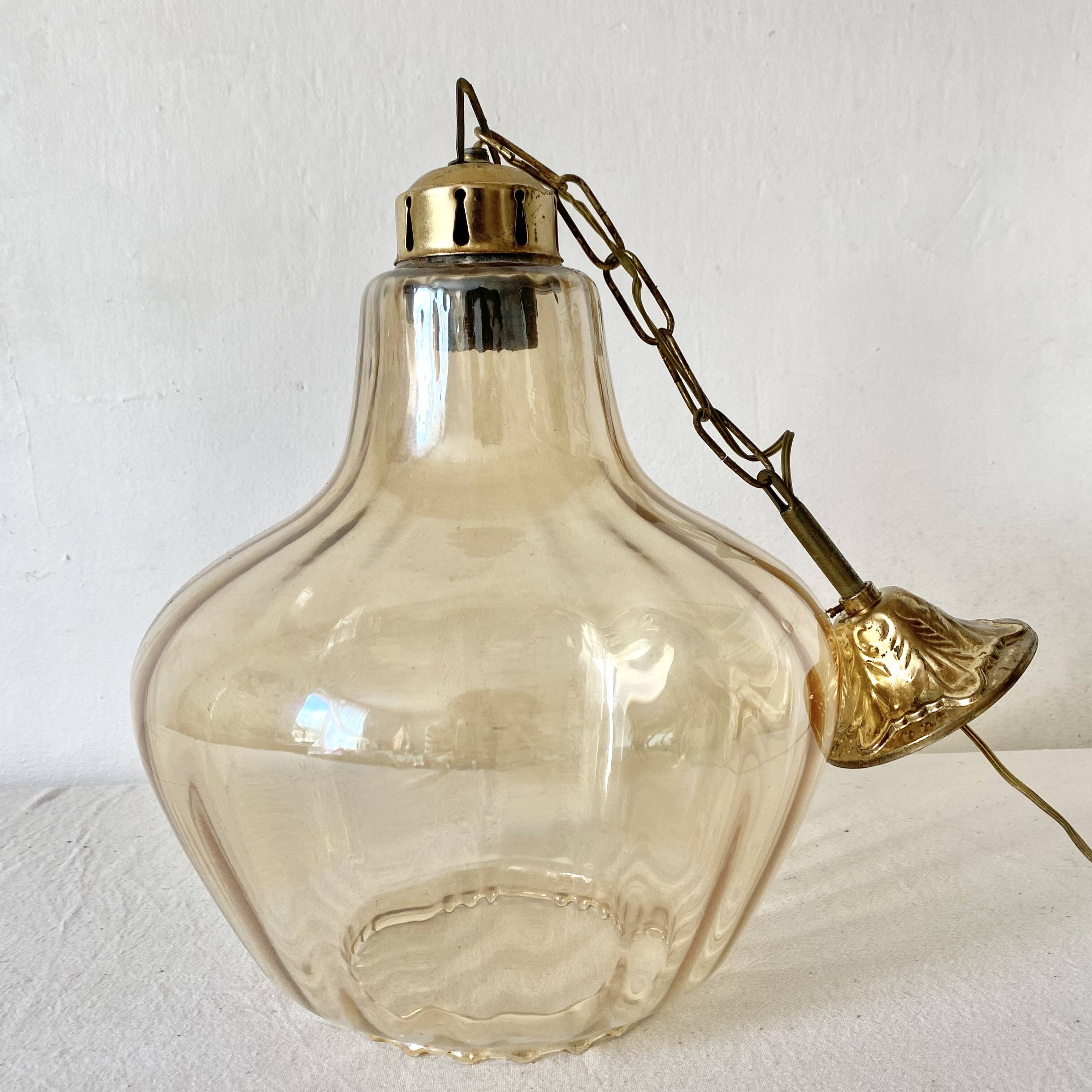 Vintage amber glass pendant light