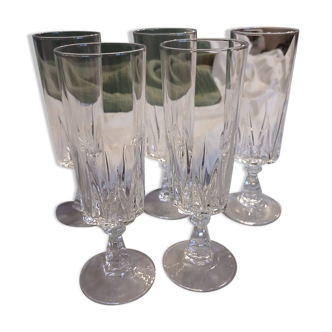 5 antique crystal flutes