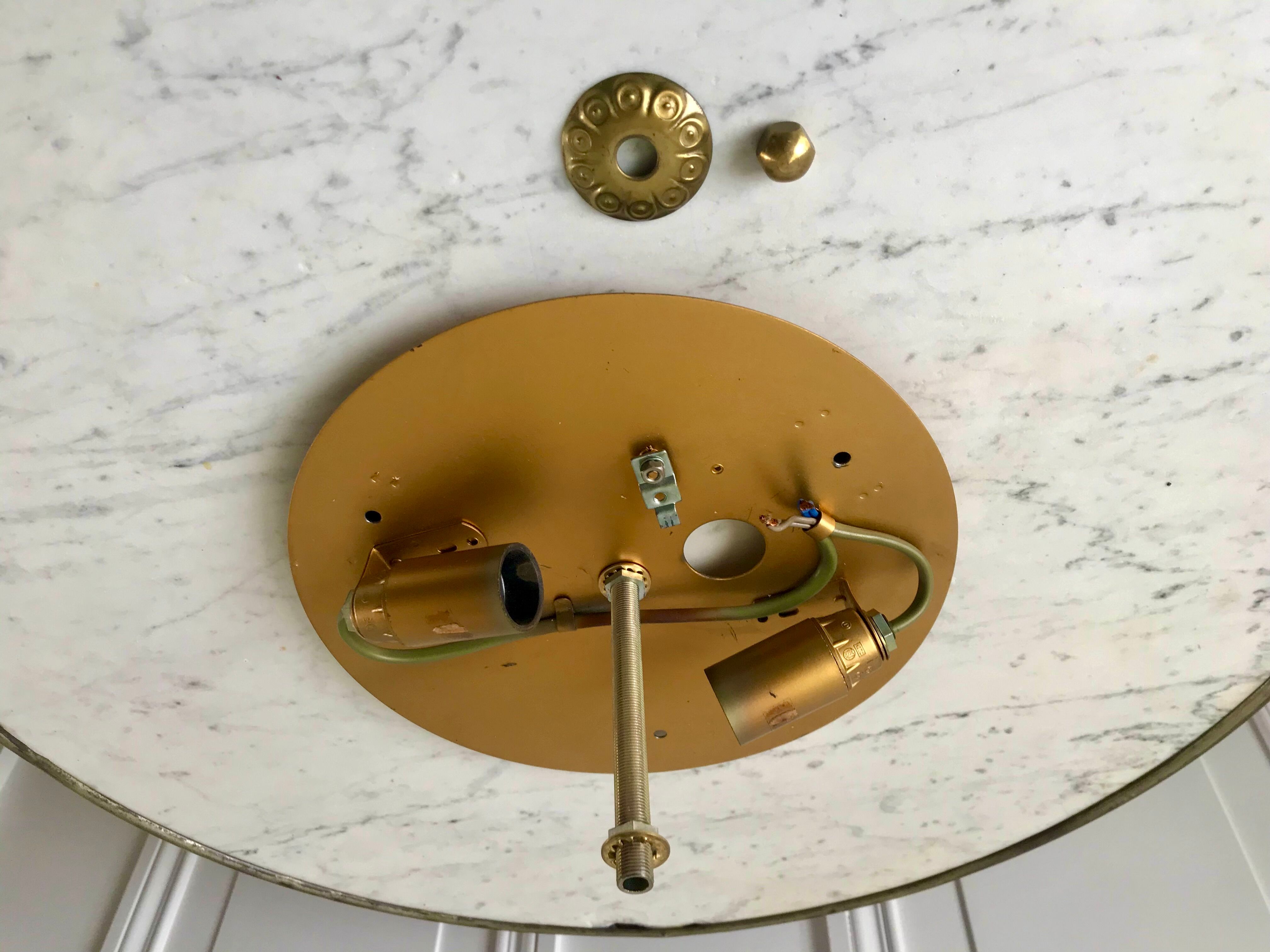 Ceiling lamp in mother-of-pearl and brass two fires 50s