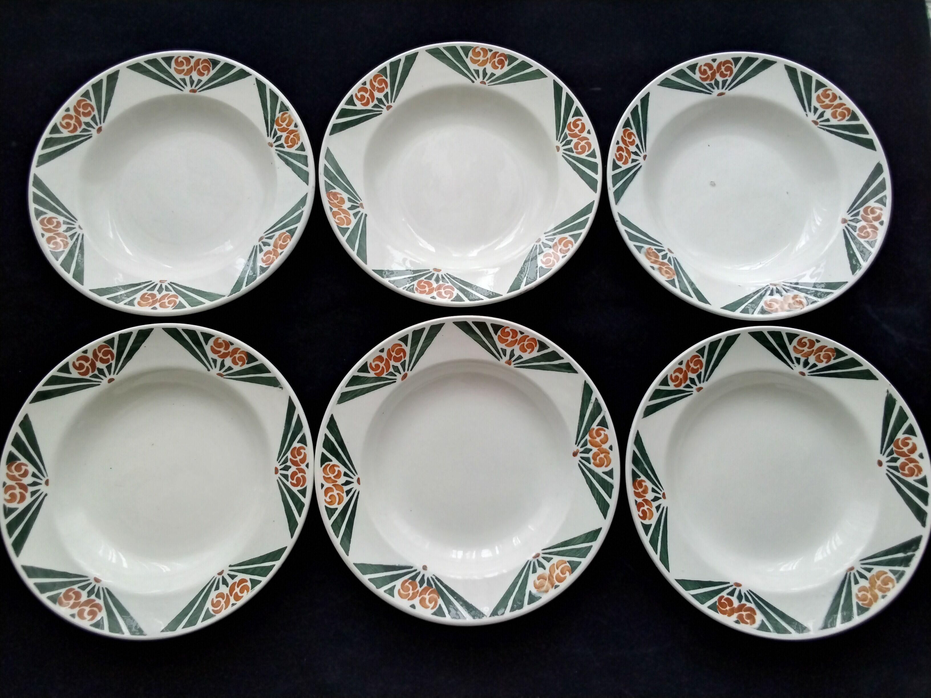 Set of 6 hollow plates in faience Labrut Frères Model Art Deco Tours