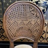 Suite of 6 Louis XVI style chairs in cane and fabric