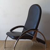 Chromed leather armchair, chaise longue from the 1970s.