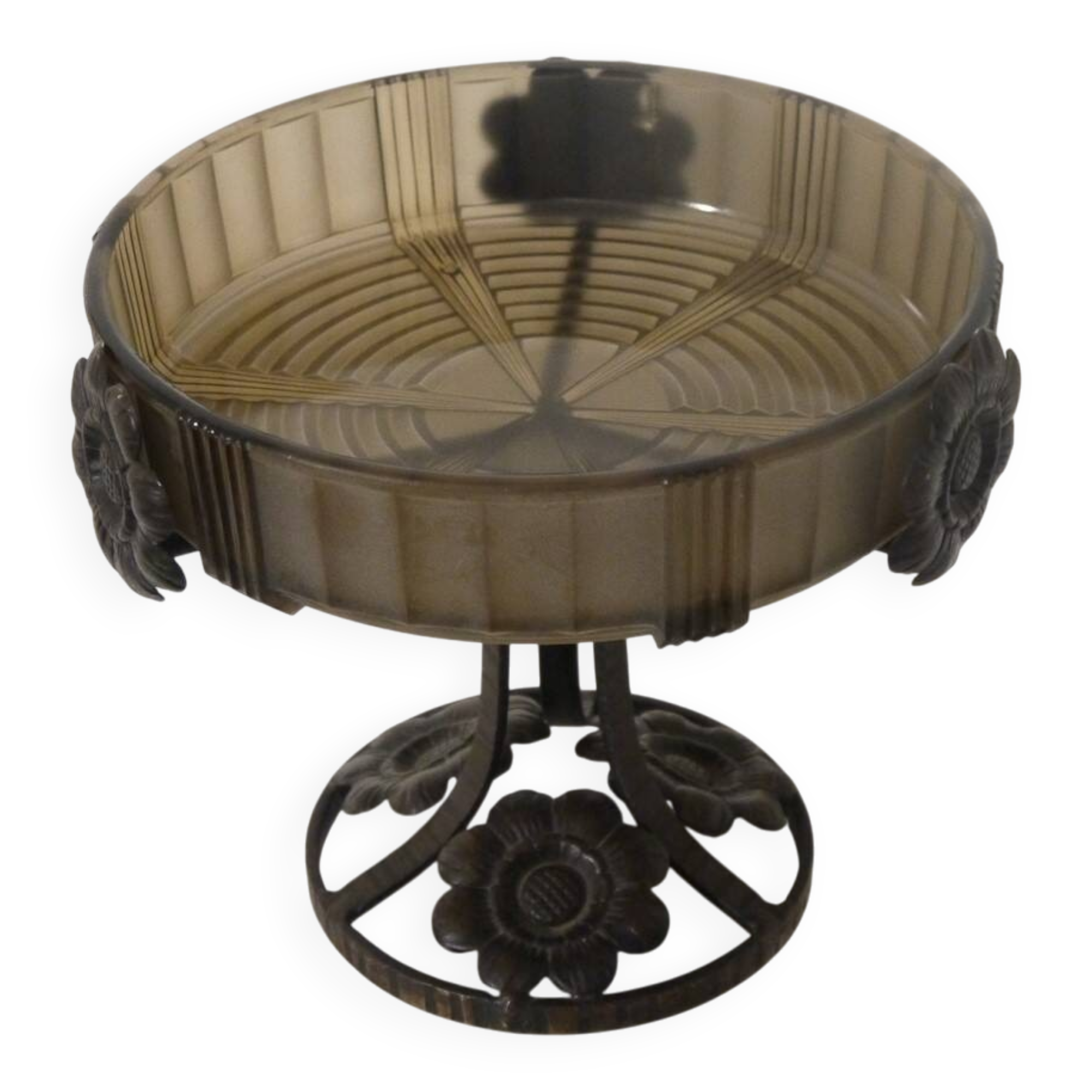 Art Deco coupe in smoked glass and metal by Pierre d'Avesn.