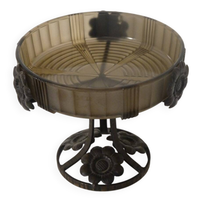 Coupe art deco en verre fumé et metal de Pierre d'avesn