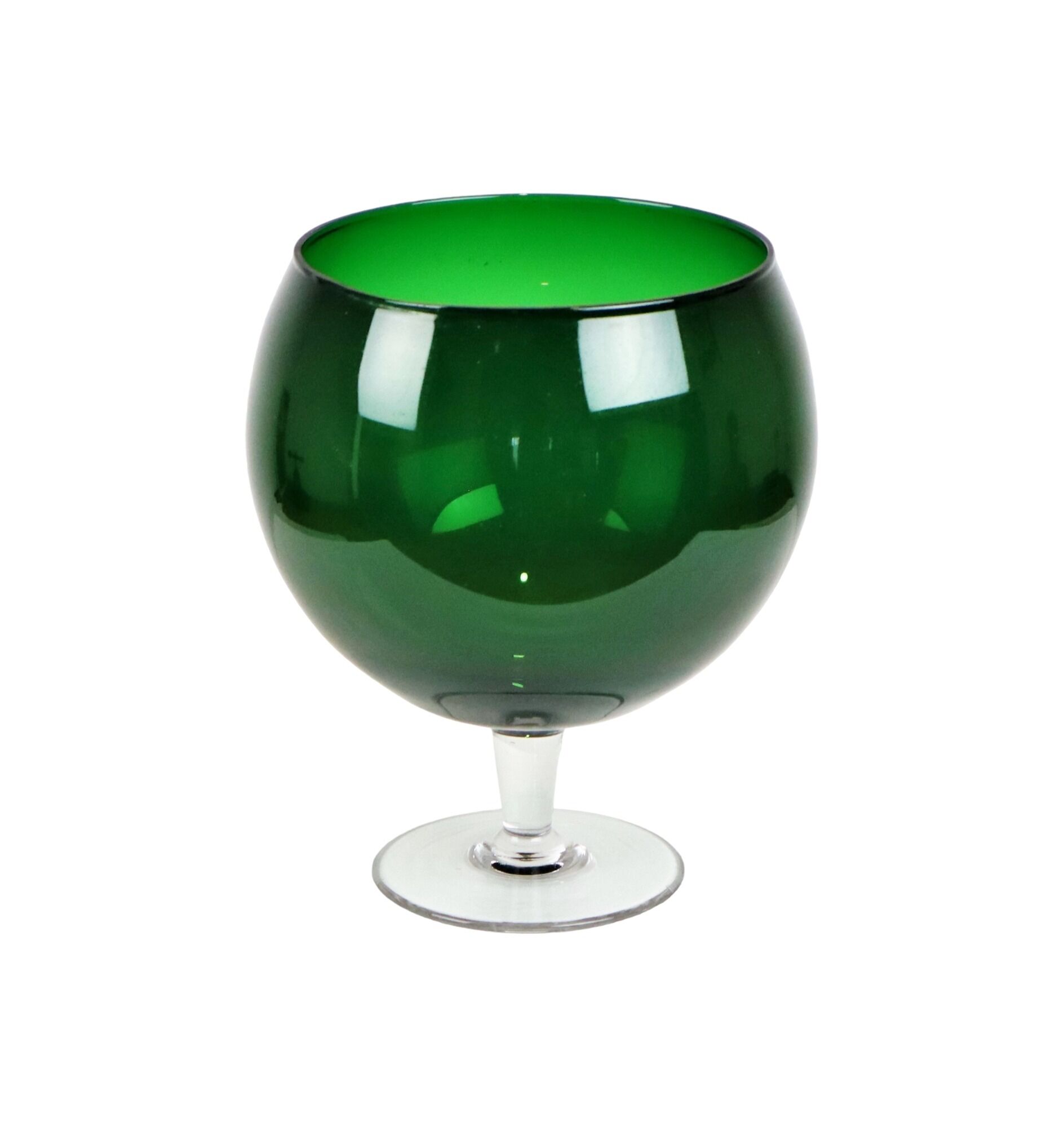 Grand vase en verre vert vintage 'brandy glass' soufflé à la bouche 26cm