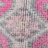 Pink Green Modern Oushak Runner Rug, 89x354Cm