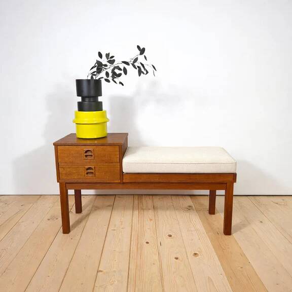 Mid-century teak bench with drawer | 1960s Danish design