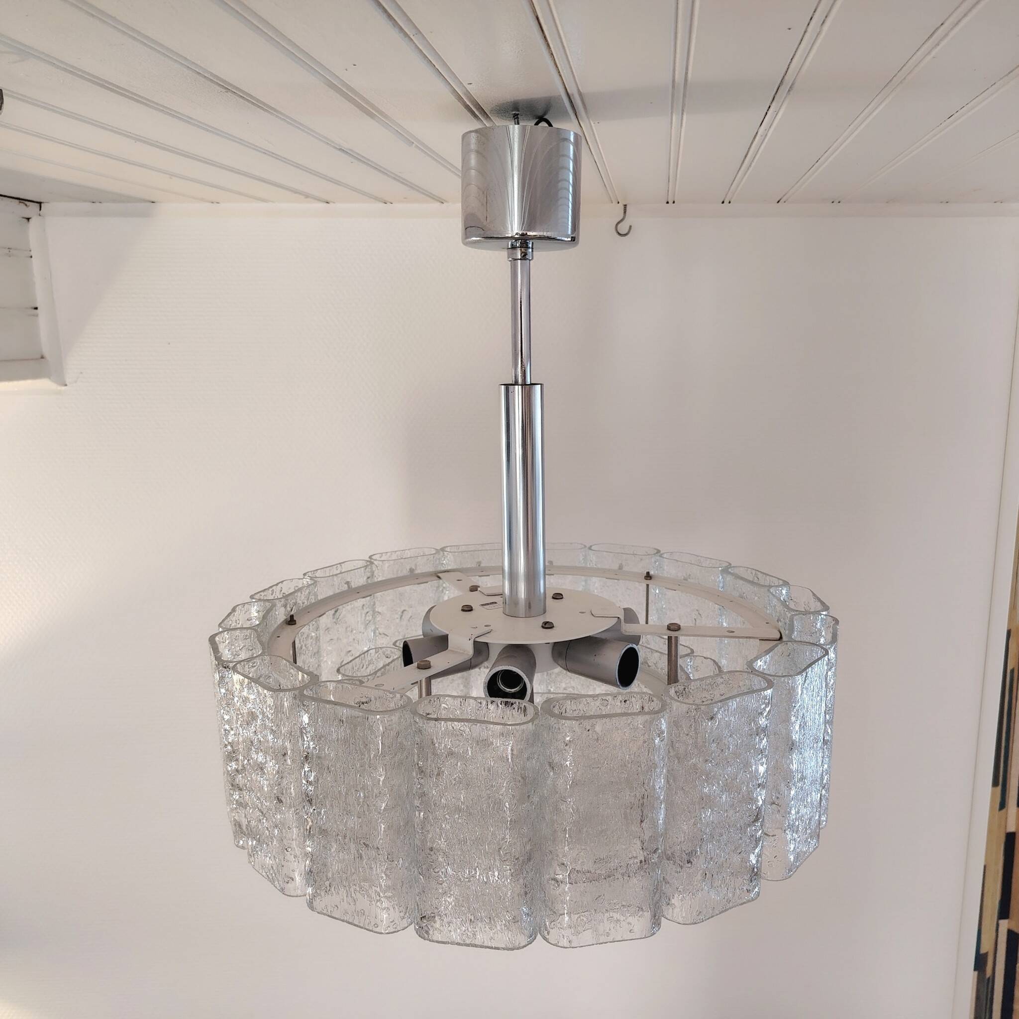 Large frosted glass chandelier Doria Leuchten 70's
