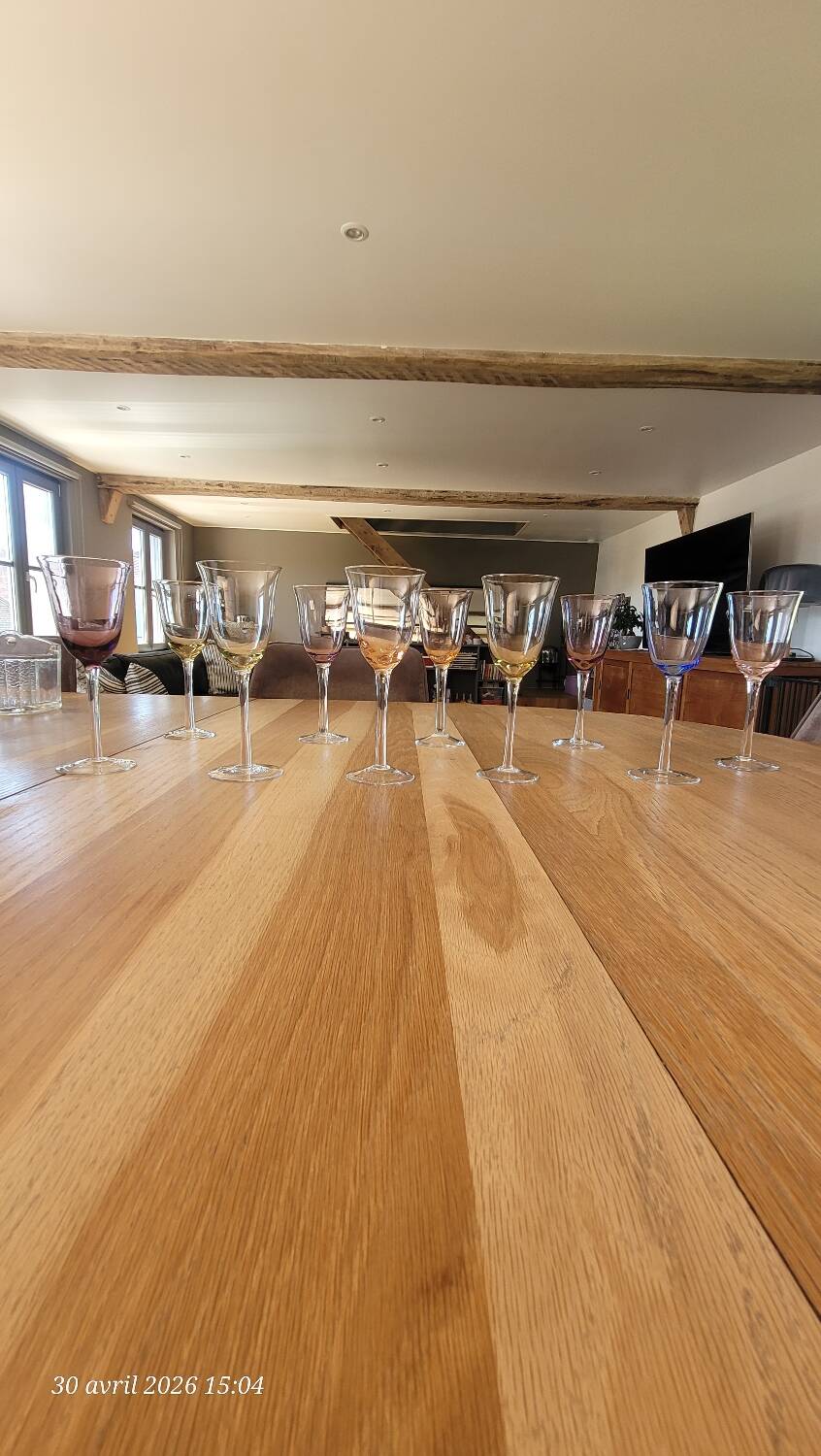 10 coloured glass stemmed glasses