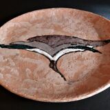 Vintage glazed terracotta ceramic plate signed Olivier