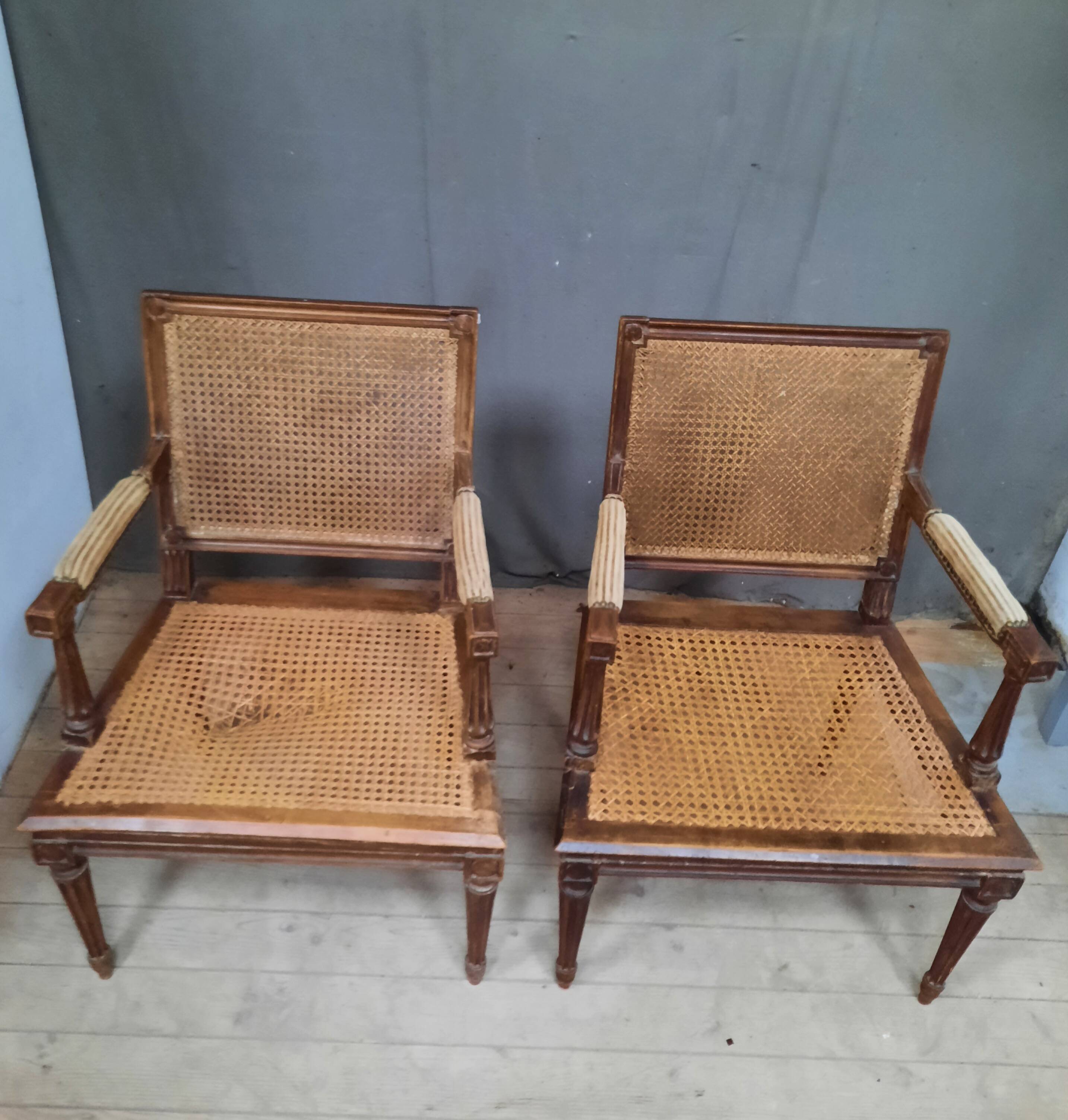 Pair of cane armchairs from the Louis XVI style