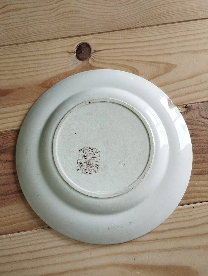 Antique ironstone plate with brown floral decoration – late 19th century