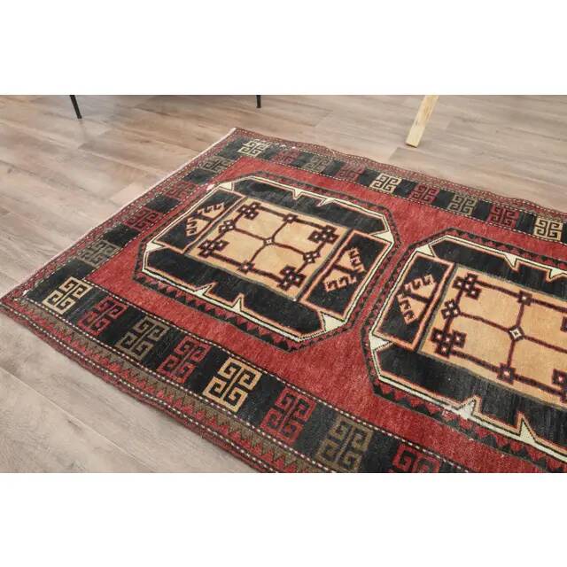 Red Vintage Turkish Oushak Handmade Woven Runner Rug 95x195