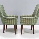 Pair of High-Quality Green Patterned Fabric and Beech Armchairs, Italy