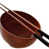 Wooden bowl and its two chopsticks